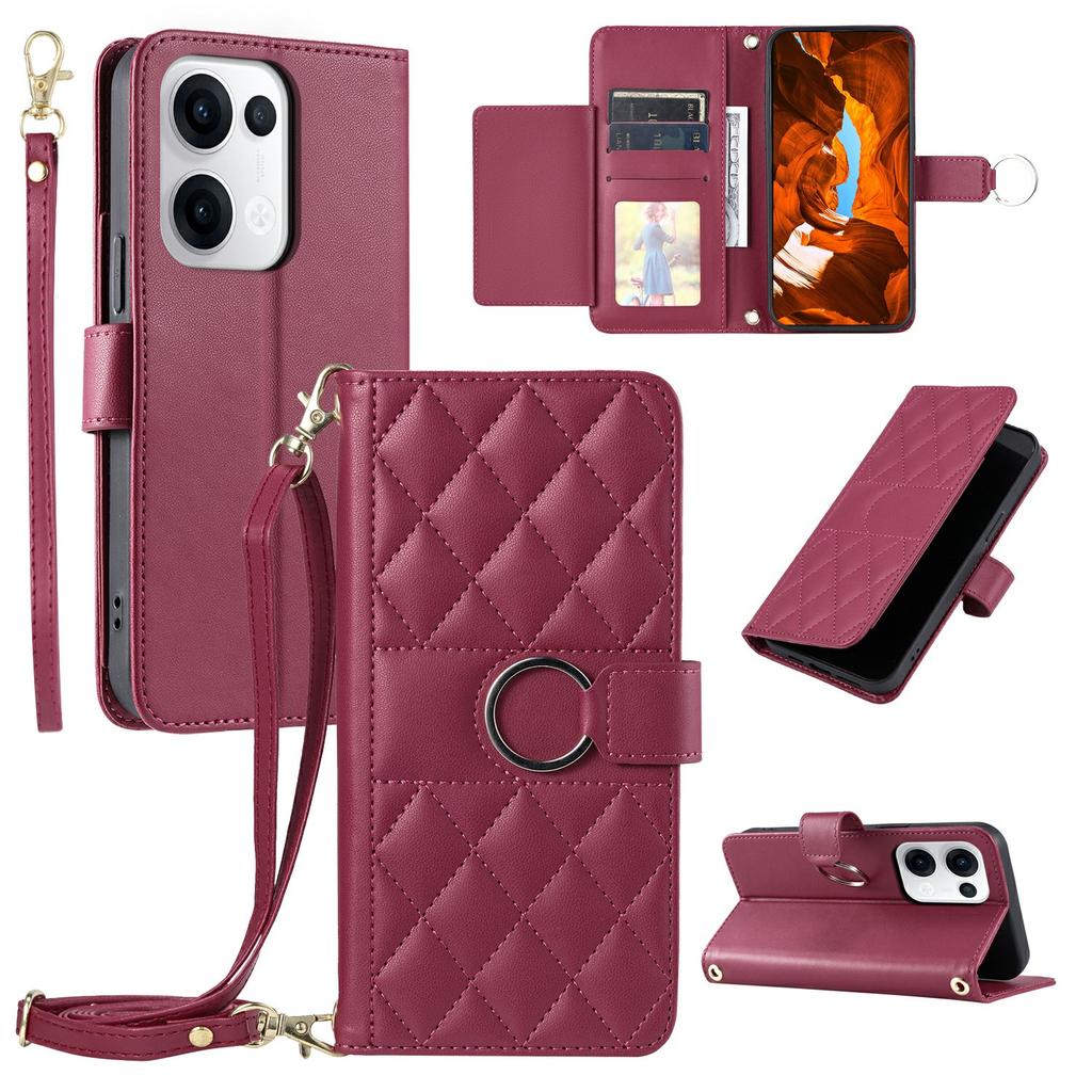 For Oppo Reno13 5G (Global) Crossbody Leather Case Ring Buckle Wallet Stand Rhombus Mobile Cover