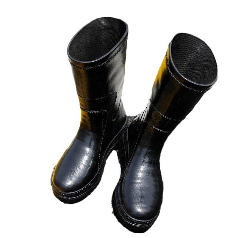 Slippery black-soled rain shoes men's thickened non-slip and wear-resistant water shoes cotton thick velvet water boots construction site waterproof