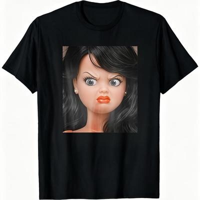 Real Disgusted Doll Face Meme T Shirt for Funny Suitable All Season Casual with Iconic Print Slight Stretch Fabric Regular Fit
