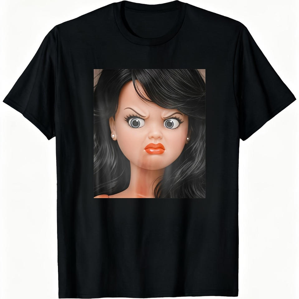 Real Disgusted Doll Face Meme T Shirt for Funny Suitable All Season Casual with Iconic Print Slight Stretch Fabric Regular Fit