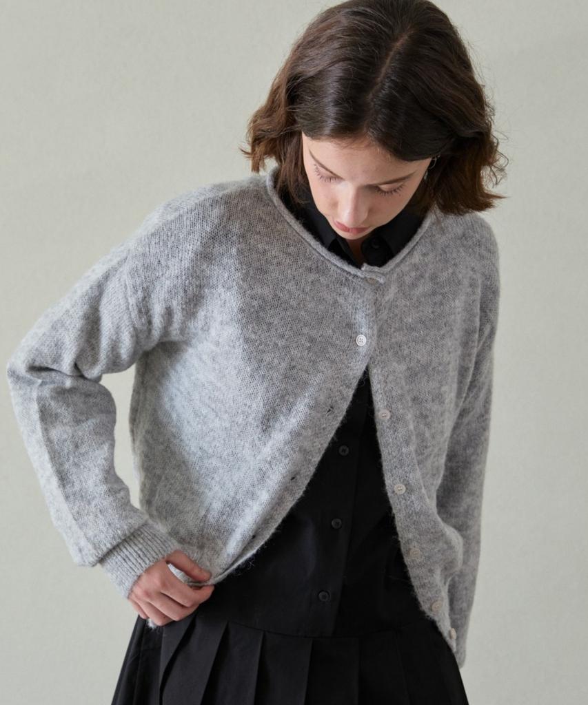 WIOE Basic Round Knit Cardigan_Melange Gray