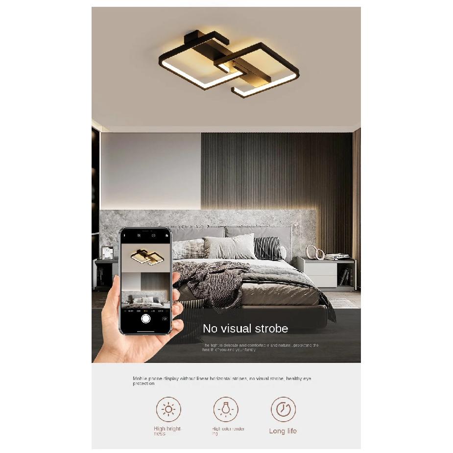 Luzes de Teto LED com Controle Remoto Nórdico Luz de Teto Moderna para Quarto 220v Sala de Estar Lâmpadas de Teto LED Pretas Dimerizáveis Iluminação