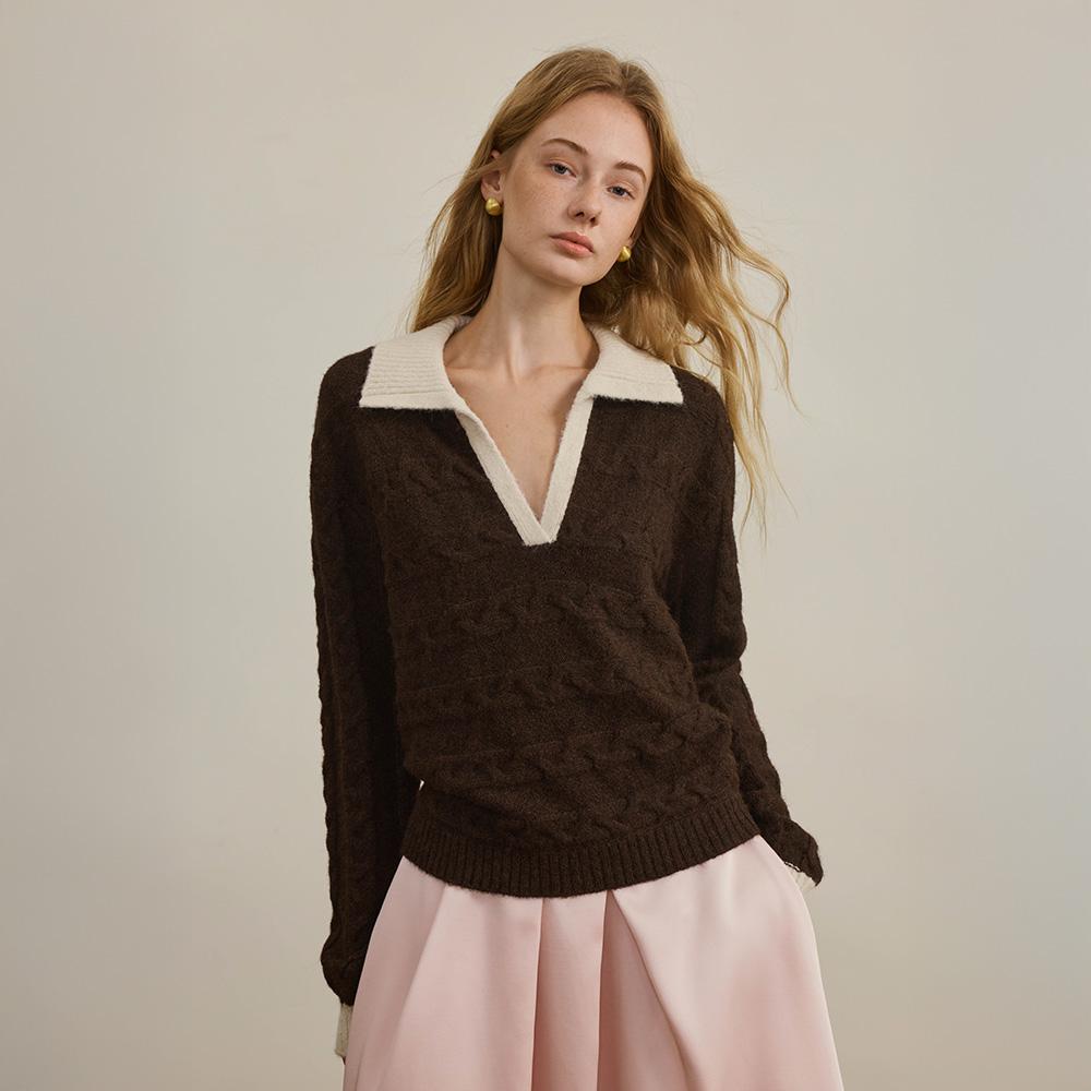 Waiwaiaiem Yy_Lapel Cable Sweater Knit