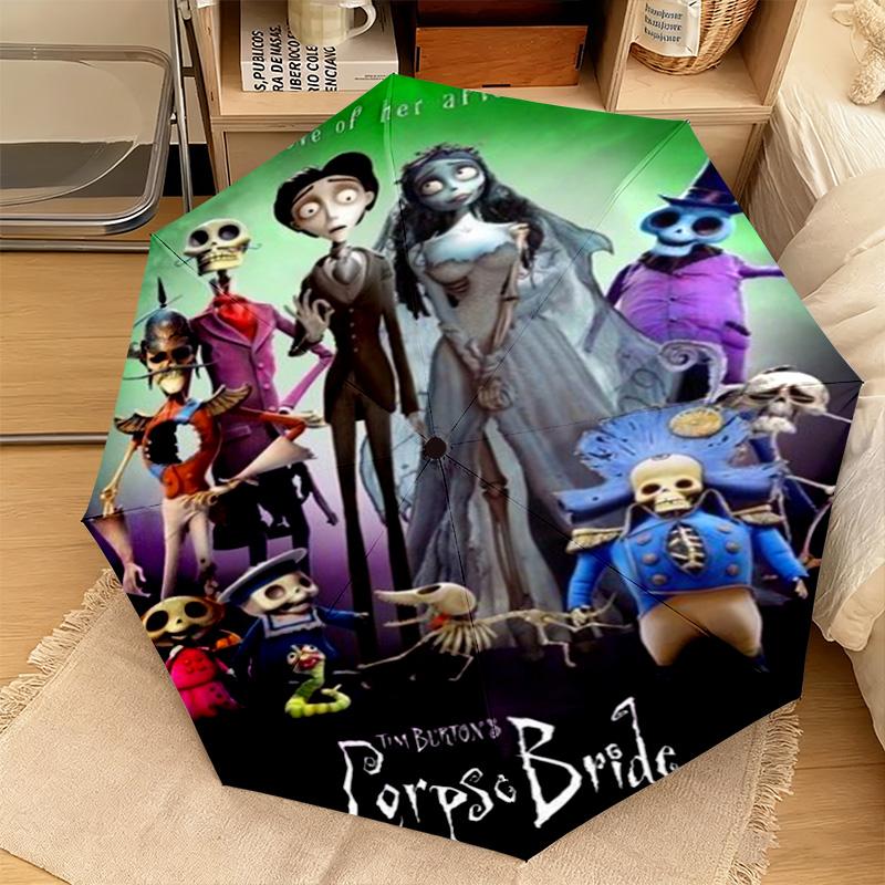 1PC Corpse Bride Moonlit Romance Automatic Umbrella - Suitable Travel Outdoor Portable Umbrella Birthday Gift Daily Essentials