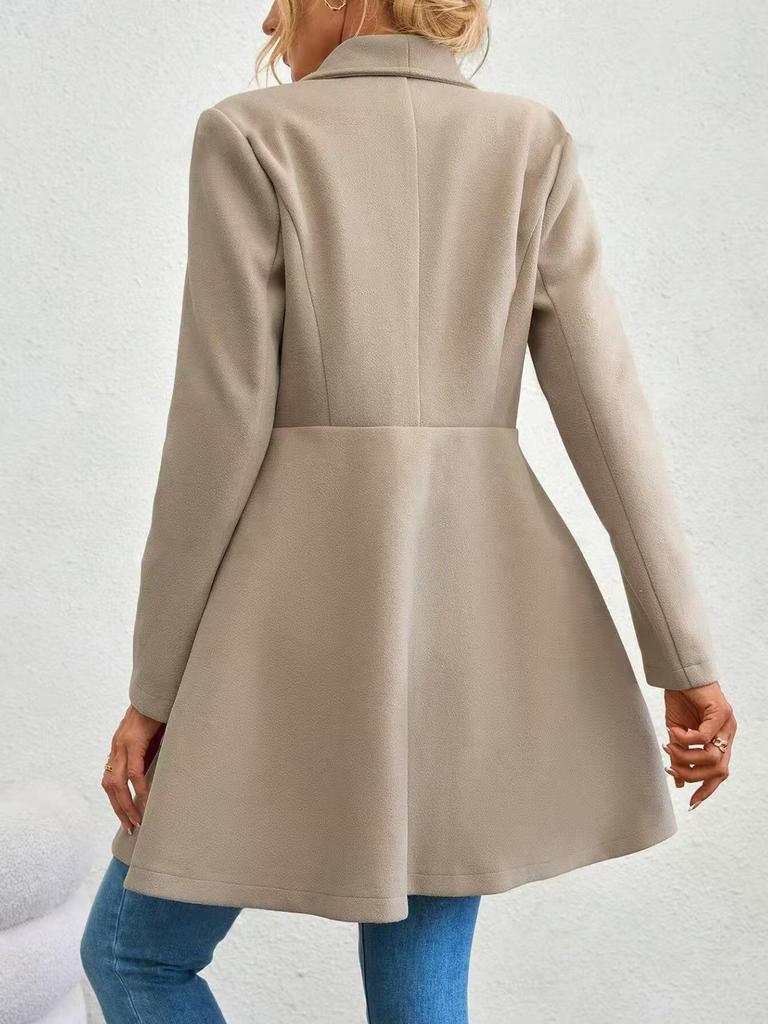 European Autumn/Winter Slim Fit Mid-length Woolen Coat for Women - Elegant Lapel Style