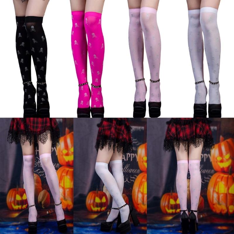 Skull Over Knee High Socks Skeleton Thigh High Stockings Halloween Stockings