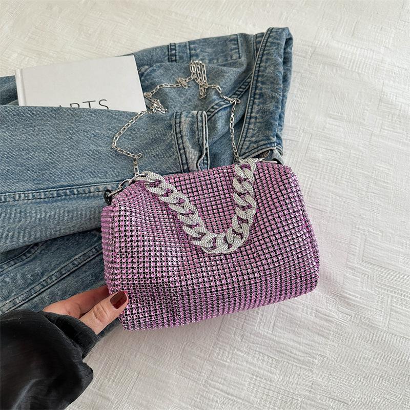 

Модная маленькая сумка-цепочка с горячими бриллиантами, женская, новая коллекция весна 2025, универсальная сумка-мессенджер для женщин фиолетовый