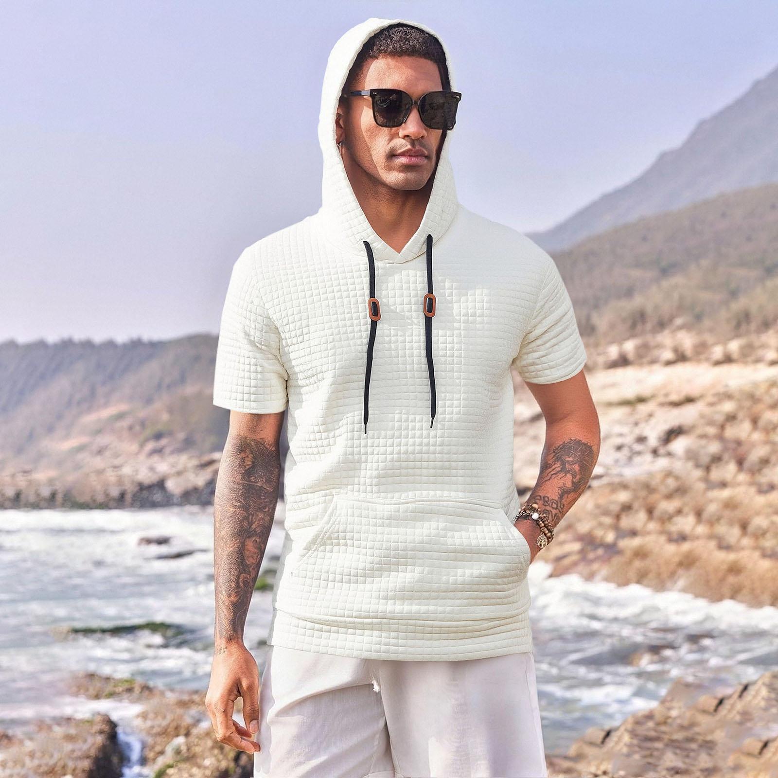 Men s Hooded Short-Sleeve T-Shirt Casual Sports Top M