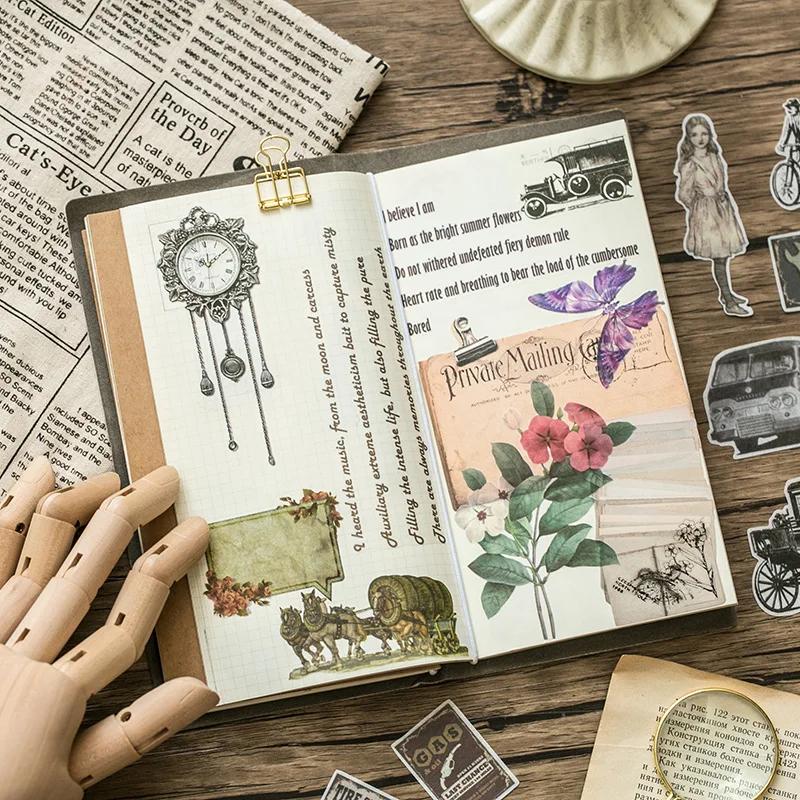 60pcs Vintage Stickers Decor Journaling Stationery Washi Paper Retro Flowers Leaves Plants Deco Stickers