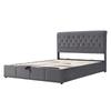 Letto imbottito 140 x 200 cm, con pistone idraulico, letto funzionale con rete a doghe e contenitore, con panca contenitore imbottita, velluto, grigio