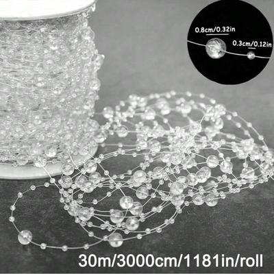 1roll 1181 Inch String Elegant Beaded Garland DIY Jewelry Making Bridal Hair Accessories Festive Wreath Wedding Craft Supplies