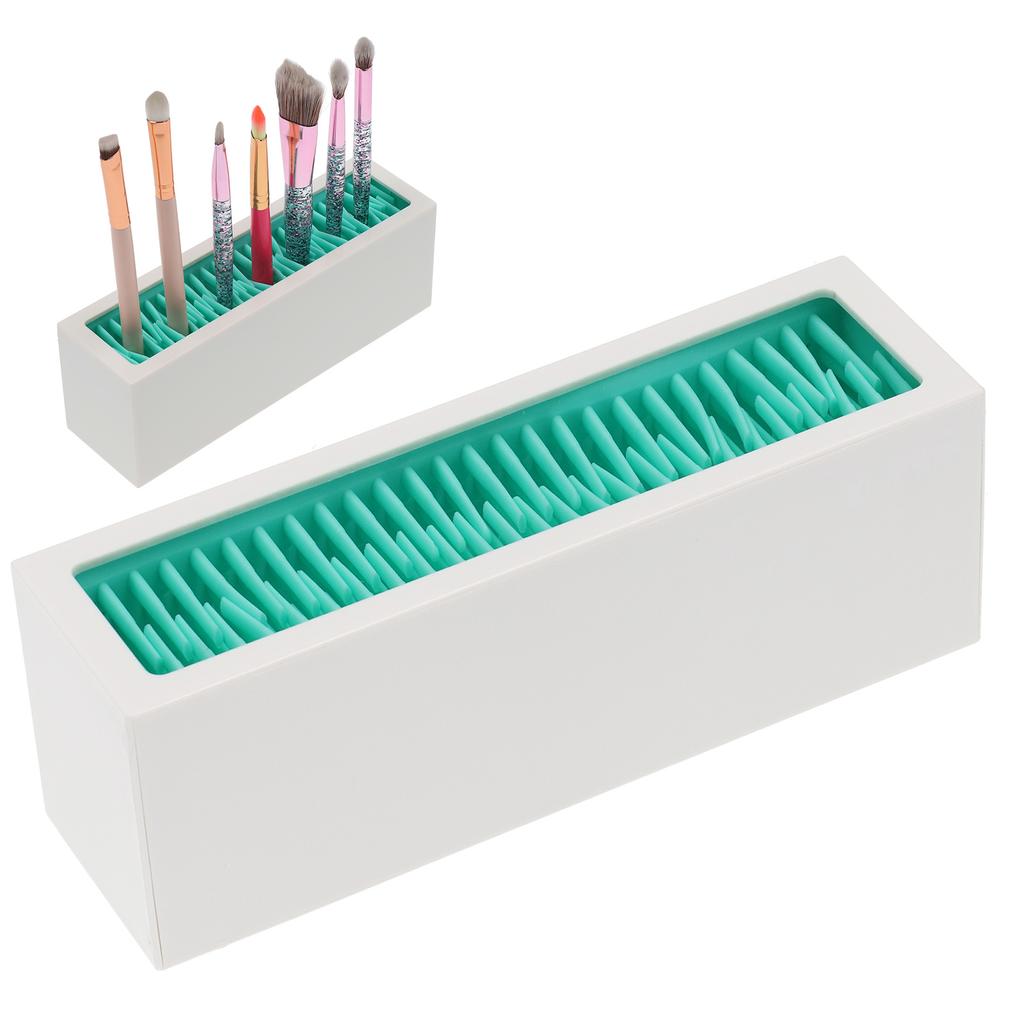 Makeup Brush Holder Display Silicone Cosmetic Lipstick Holder Box Makeup Storage Box(Lake Blue Black )