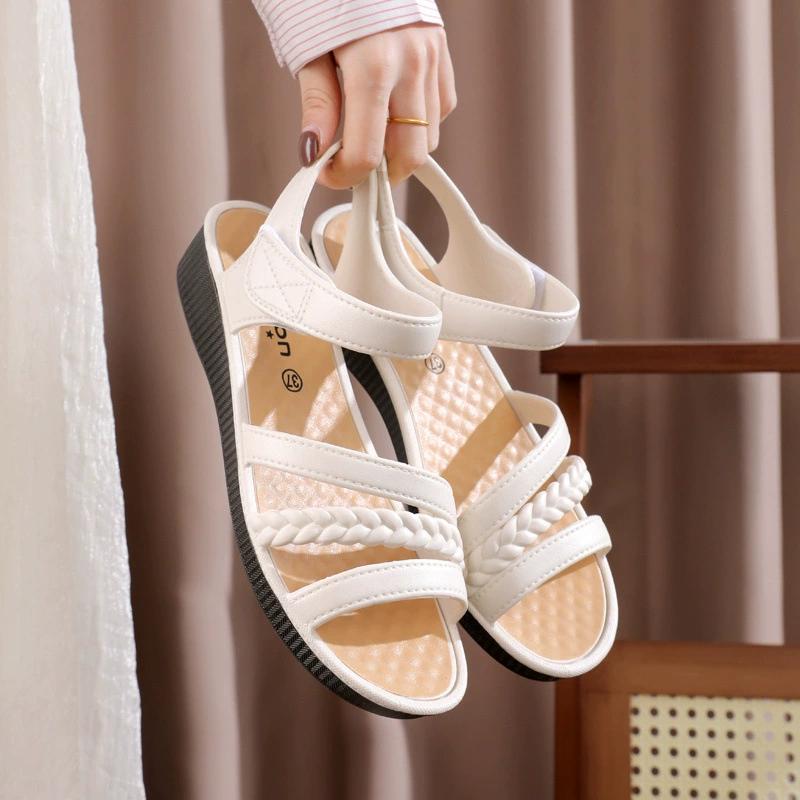 Sandals Women's Outer Wear Summer Soft-soled Non-slip Wedge-heeled Flat-bottomed Beach Work Shoes Mid-heel Mother Women's Sandals