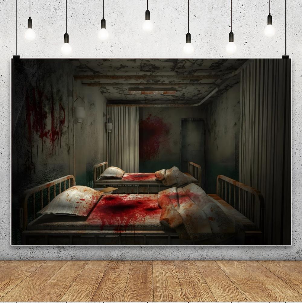 Halloween Pozadí Fotografie Krvavá Zombie Sestřička Pacient Halloween Strašidelný Dům Párty Foto Koutek Strašidelná Nemocnice Pozadí