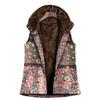 Women Vintage Warm Sleeveless Printed Pockets Thicker Hasp Hooded Vest Coat