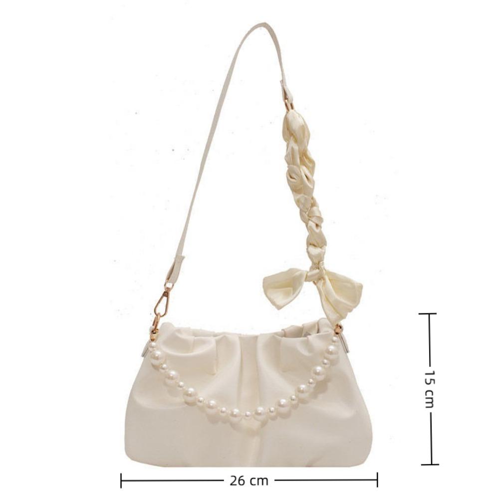 Fashion Pleated Shoulder Bag PU Leather with Pearl Cloud Underarm Bags Small Handbags Women Purse