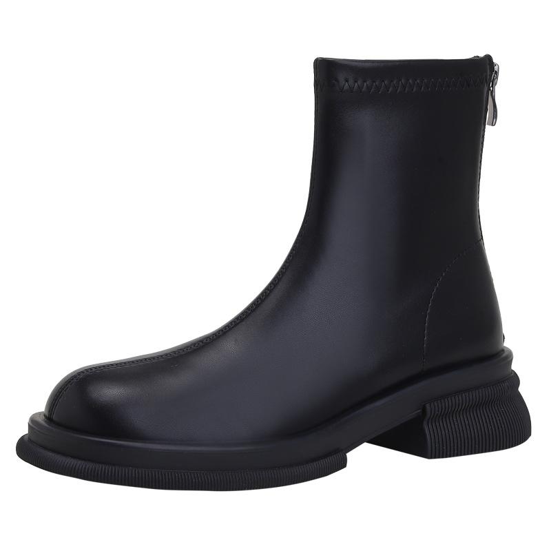 Martin Boots Women's Versatile Thick Heel Flat Bottom Zipper Elastic Short Boots Women's Spring and Autumn Single Boots