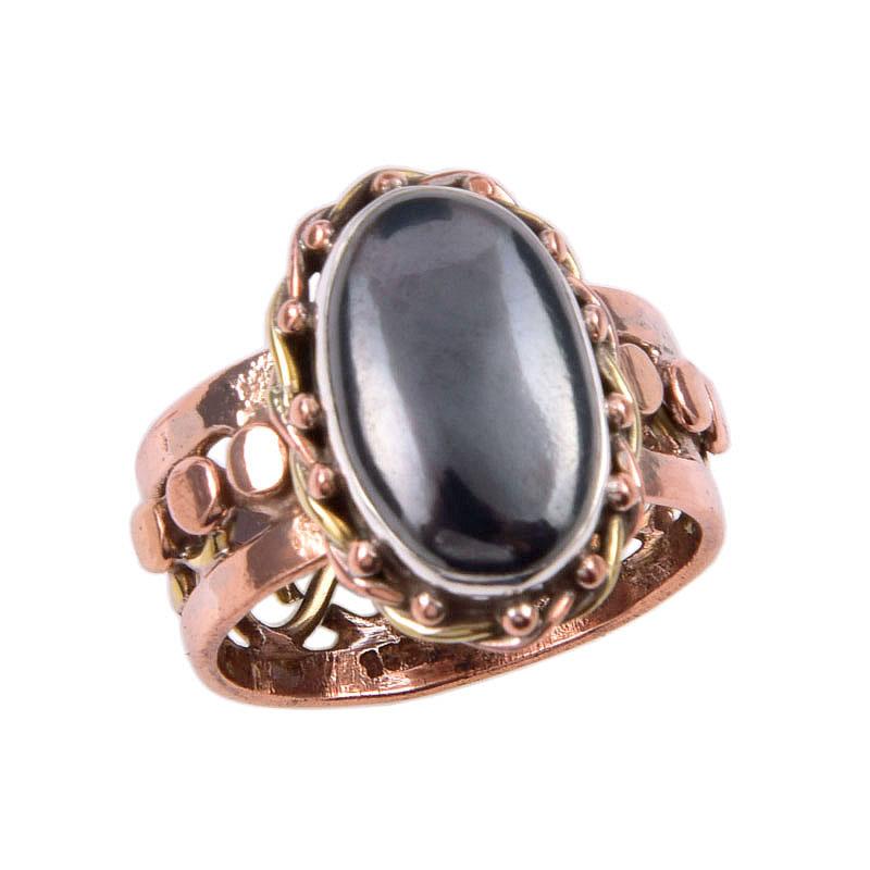 Natürlicher Gunmetal Edelstein 925 Massiv Sterlingsilber Geschenk Zweifarbiger Ring S.8 m8f31