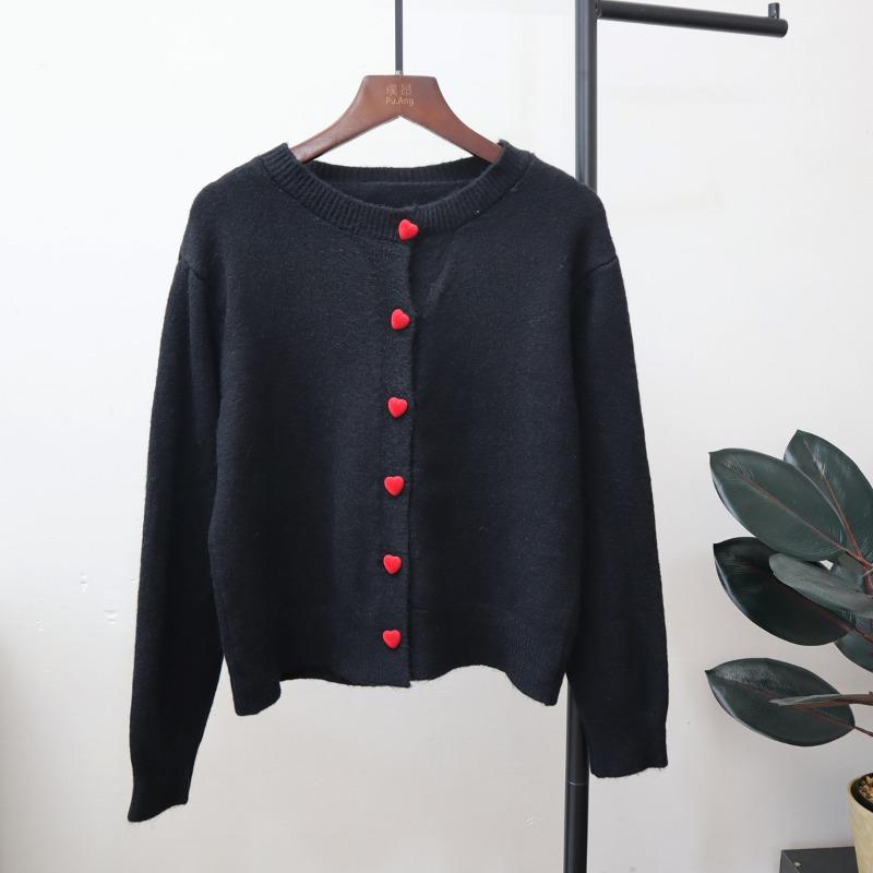 

Осень и зима новый кардиган крупной вязки с пряжкой любви, круглый вырез, ленивый стиль, темпераментный, мягкий, восковой свитер-жакет женский one size fits all чёрный