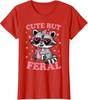 Cute But Feral Funny Pink Racoon With Glasses Ladies' Crewneck T-Shirt