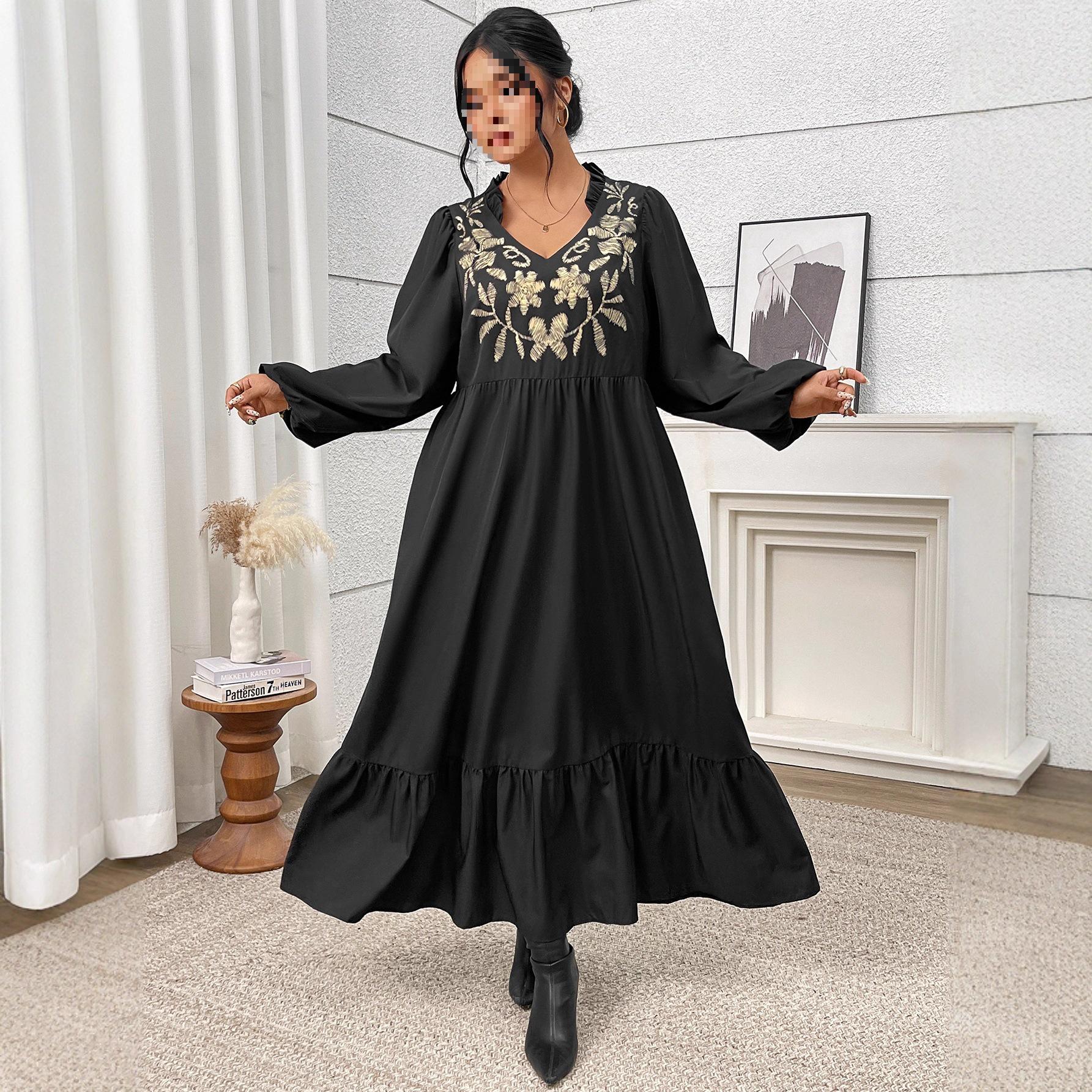 

Plus Size European and American Black Ruffle High Waist Slimming Dress for Women 3XL чёрный