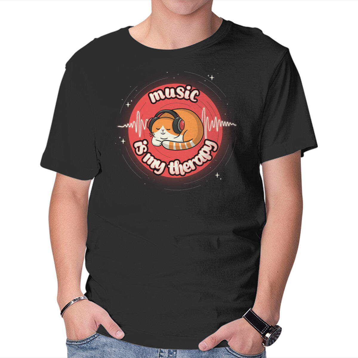 Unisex Crew Neck T-Shirt Music Is My Life Graphic Short Sleeve Casual Tee M