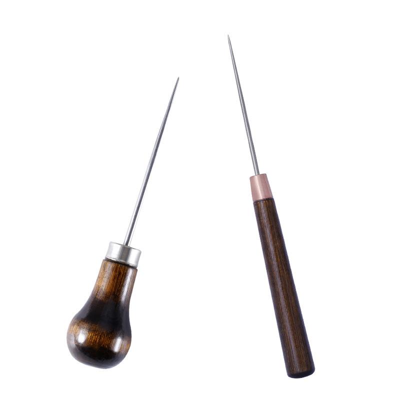 Durable Professional Leather Wood Handle Awl For Leather Craft Stitching Sewing Accessories Sewing Stitching Awl Hand Tools