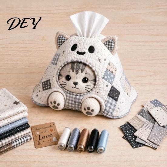 Gothic Aesthetic Sewing Materials Tissue Box DIY Kit, Halloween Theme, Patchwork Fabric Craft Bundle Set, Handicraft Quilted Cover, for Home