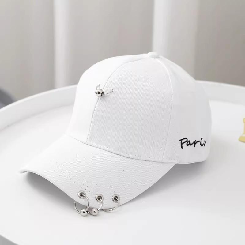 Women's Spring Summer Korean Style Baseball Cap with Ring Sunscreen Anti-UV Metal Baseball Caps Hip Hop Street Dance Style Kpop