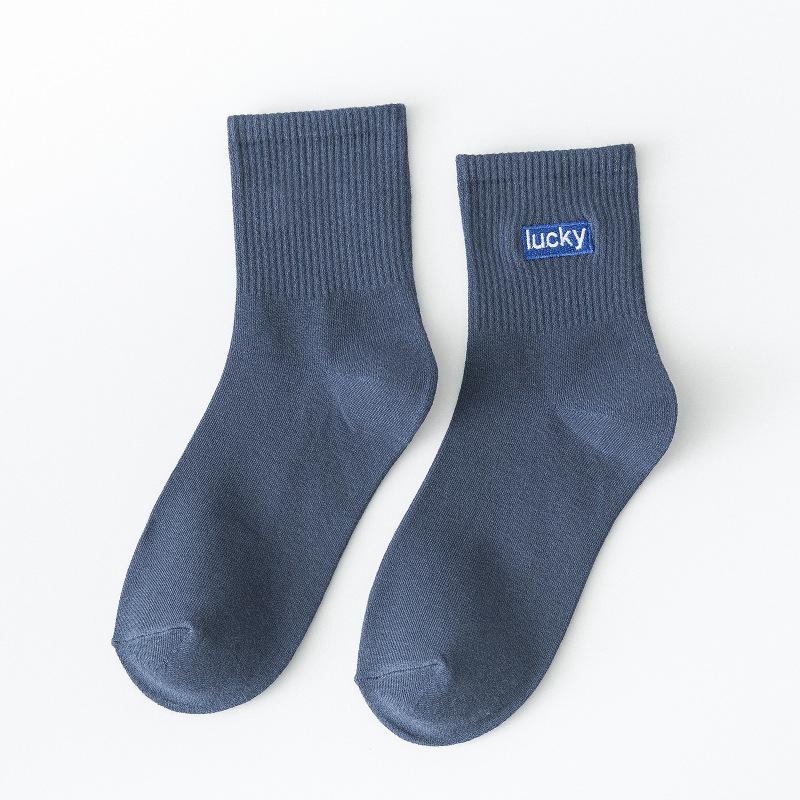 Female Spring Embroidered Letter Cotton Sports College Windpipe Socks
