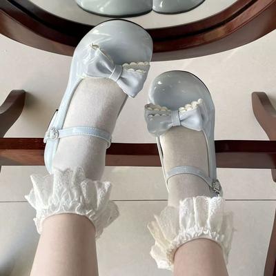 2026 Lolita Stil Niedliche Runde Spitze Jane Pumps mit Schleife Damen Süßes Partykleid Mittelhohe Absätze Schuhe Mode PU Sneaker Damen