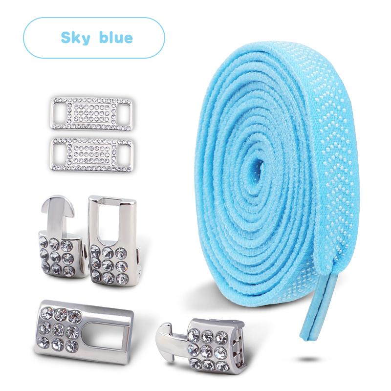 No Tie Shoe laces Elastic Laces Sneakers Tennis Silver Diamond buckle Shoelaces without ties Flat Shoelace for Shoes accessories