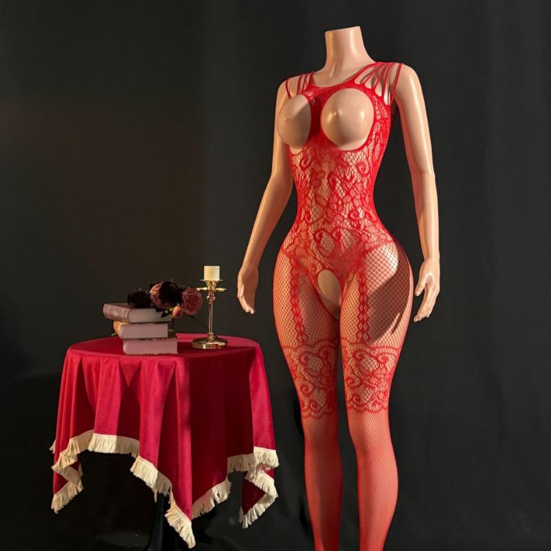 Women Sexy Seductive Mesh Lingerie Set With Black Stocking Intimate Wear