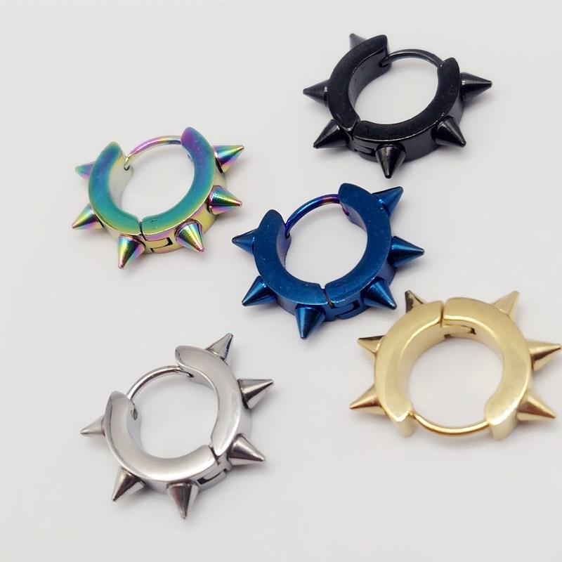 Direct Stainless Steel Tapered Ear Buckle Trend Hip Hop Six Spiked Earrings Piercing Personalized Ear Clips Earrings