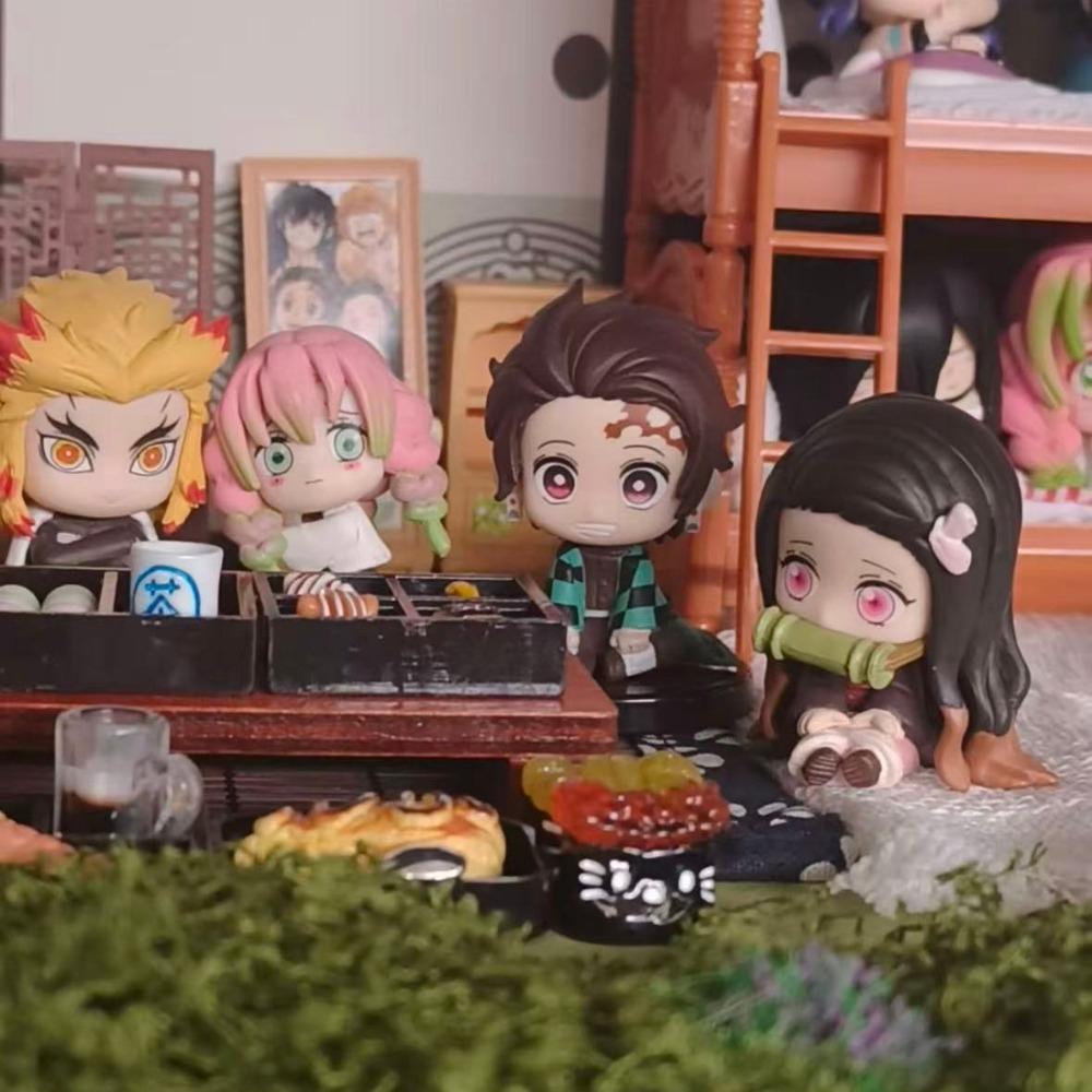 5-15pcs Q Version Demon Slayer Collectible Toy Set PVC Figurals Tanjiro Nidouzi Inosuke Zenizu Ghost Dolls Gifts