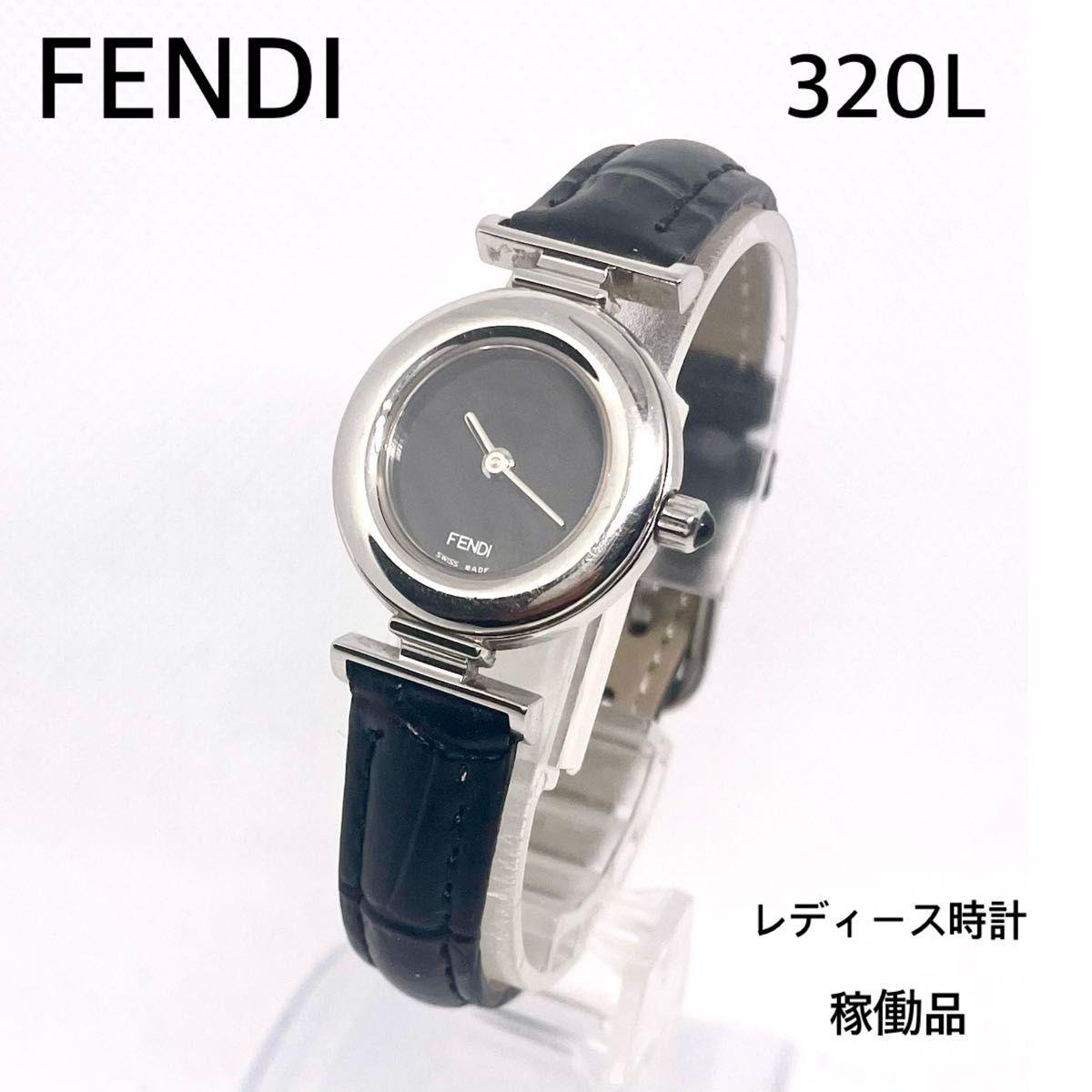 Used Working item FENDI 320L ladies watch black dial external new leather belt quartz