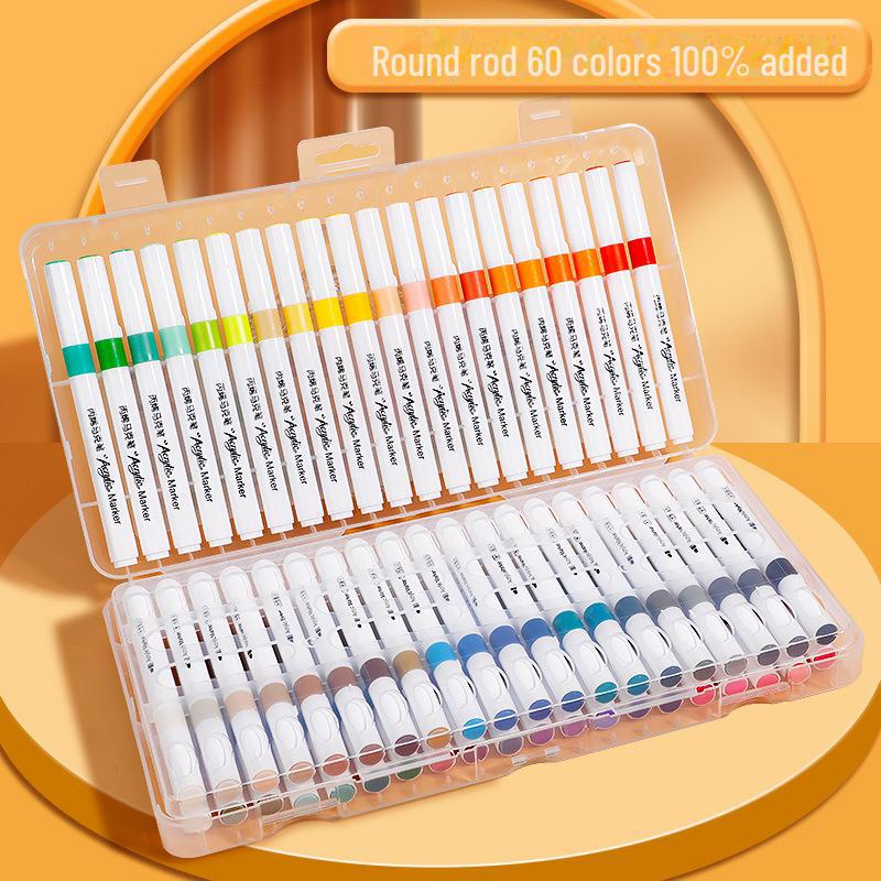 Set marker acrilic rezistent la apă, 48-60 de culori, vârfuri speciale pentru pensule pentru graffiti netransparent și picturi colorate.