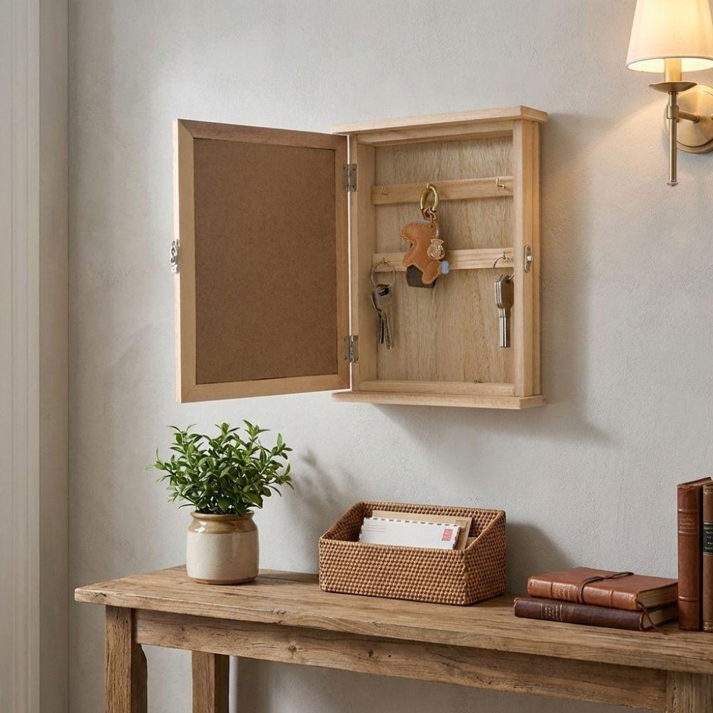 Wooden Wall-Mounted Key Storage Box Rustic Key Hook Multi-Purpose Cabinet Key Rack  Office