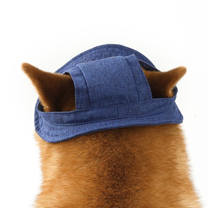 Linen Denim Dog Hat with Ear Holes Summer Outdoor Travel Sport Sun Protection Cap Adjustable Hat for Small Medium Large Dogs