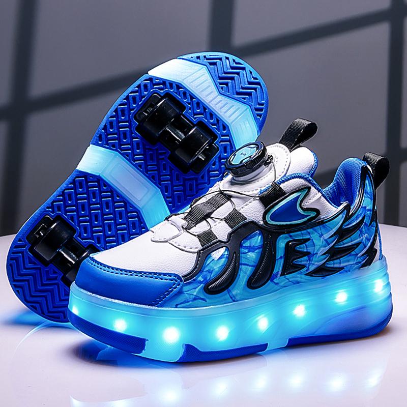 

28-37 Детские четырехколесные разборные плоские спортивные туфли со светодиодной подсветкой Детские спортивные туфли со светодиодной подсветкой 34 синий