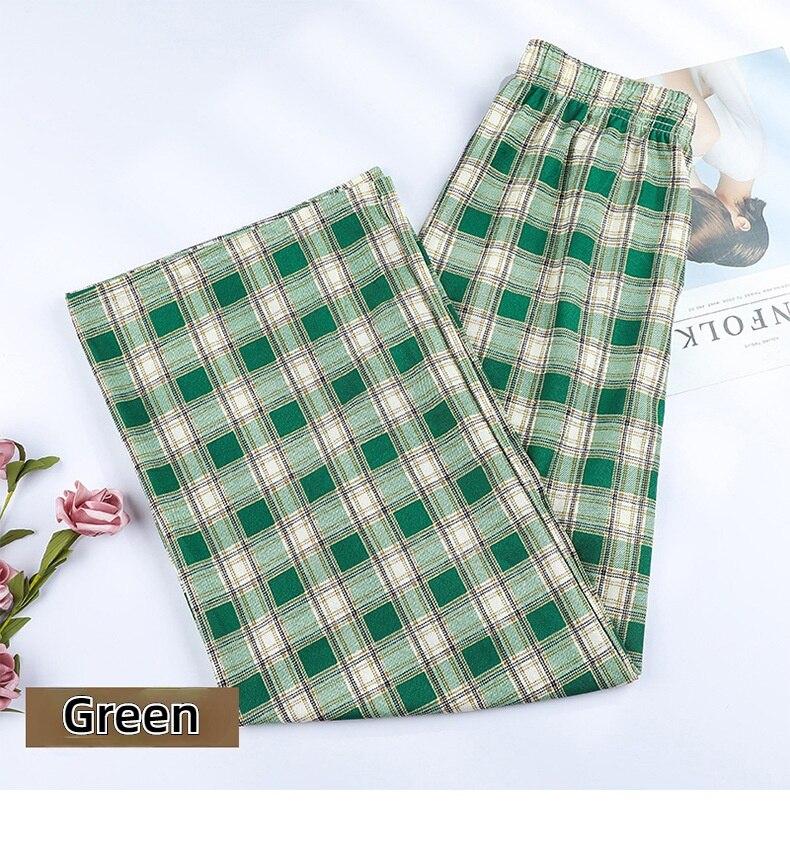 Vintage Plaid Women Pants High Waist Wide Leg Straight Pant Loose Casual Female Trousers Wide Leg Pant Fashion Streetwear