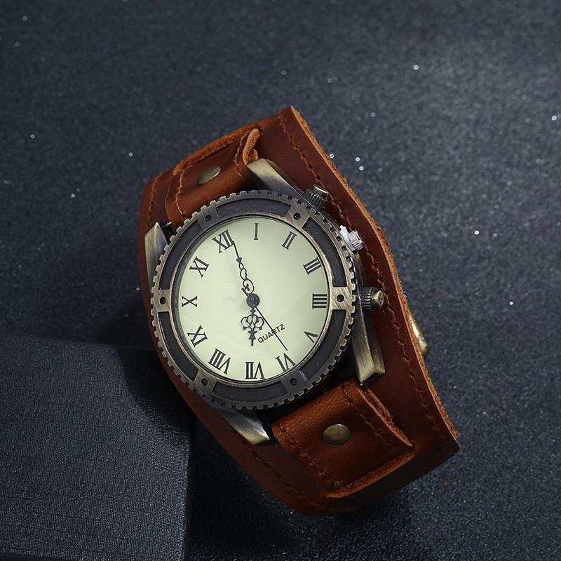 Mens Vintage Leather Bracelet Watch Accessory Adjustable Cuff Style Brown Black Retro Design