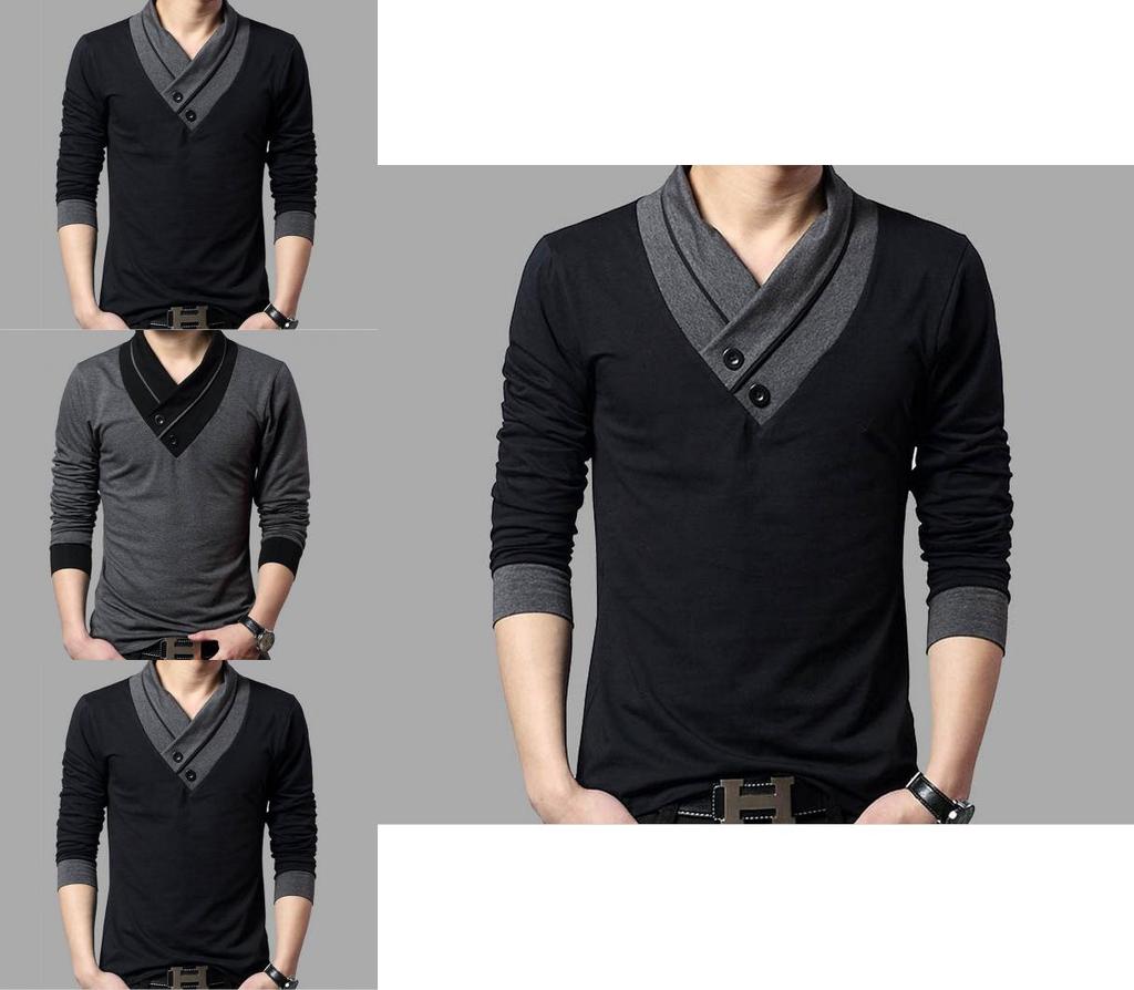 Camiseta De Hombre De Manga Corta Larga Slim Cuello En V Muscle Tee Blusa Casual