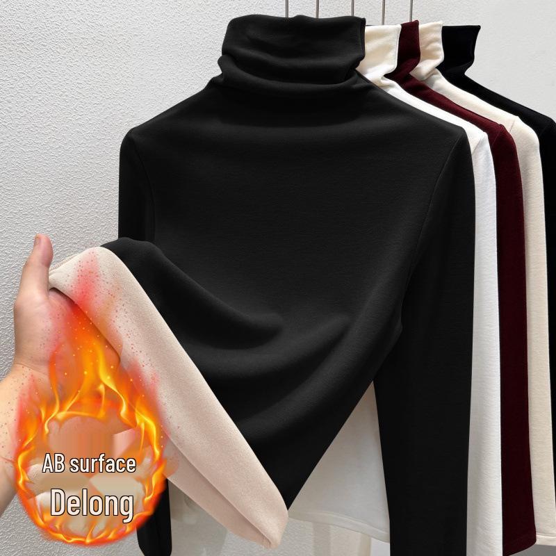 Women's Slimming Plush Collar Long Sleeve Base Layer T-Shirt - Versatile Autumn/Winter Undershirt