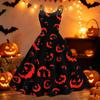 Womens Halloween Print Off Shoulder Dress Vintage Punk Style Sleeveless Spaghetti Strap Flared Skirt Party Dress