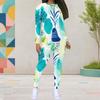 Women Plus Size Round Neck Long Sleeve Printed Top And Fitted Pants Two Piece Set