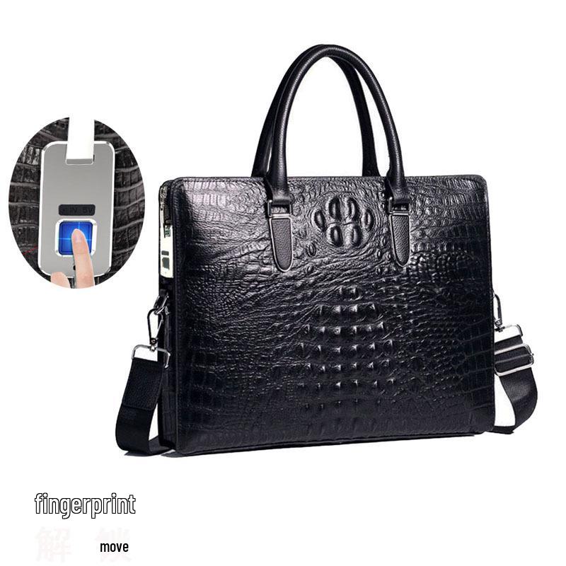 Men's High-End Genuine Leather Briefcase with Anti-Theft Fingerprint Lock - Single Shoulder Crossbody Business Handbag