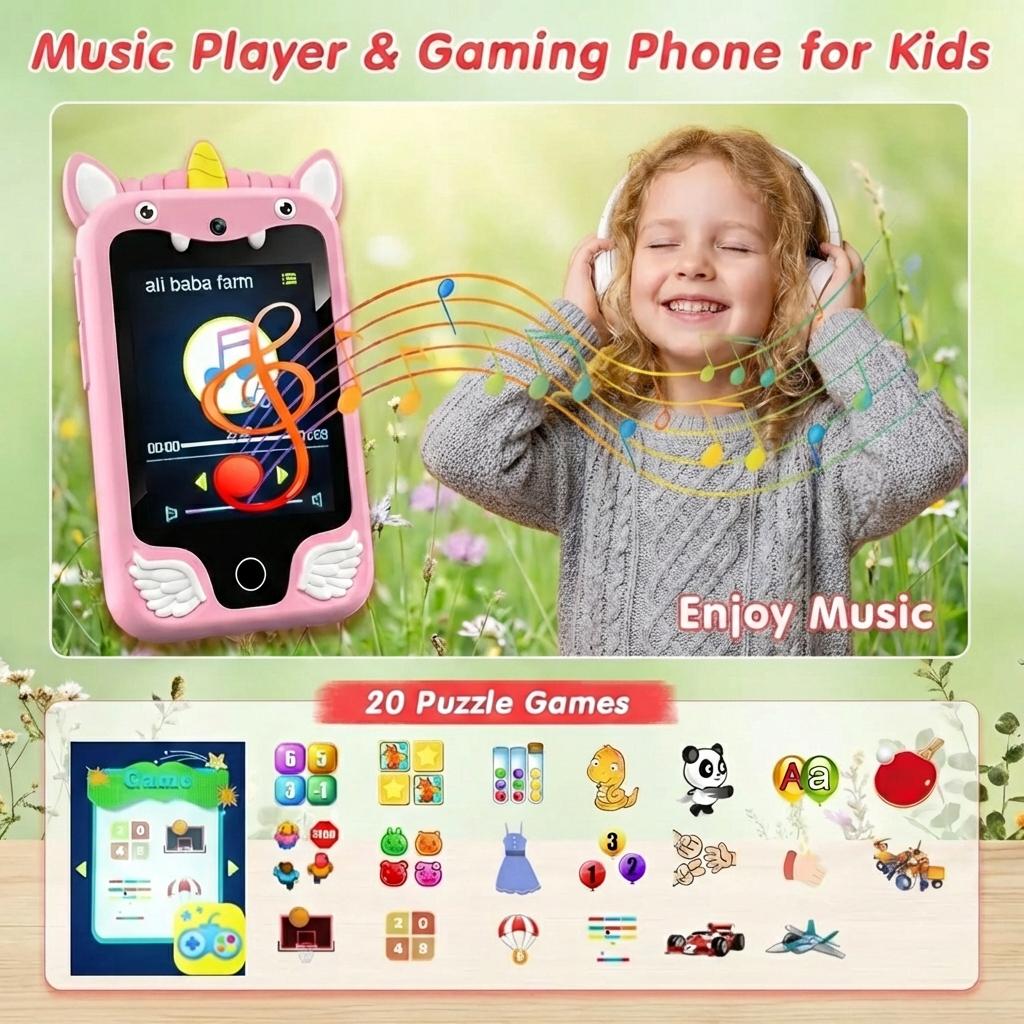Children Phone Camera Toys Mp3 Music Player 20 Puzzle Games Tooddler Leaning Toys for Girls Boys Birthday Gifts With 8G