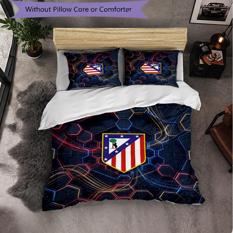 Atletico Madrid Pattern 3 Pieces Bedding Set Soft Microfiber Duvet Cover with Pillow Cases for Bedroom