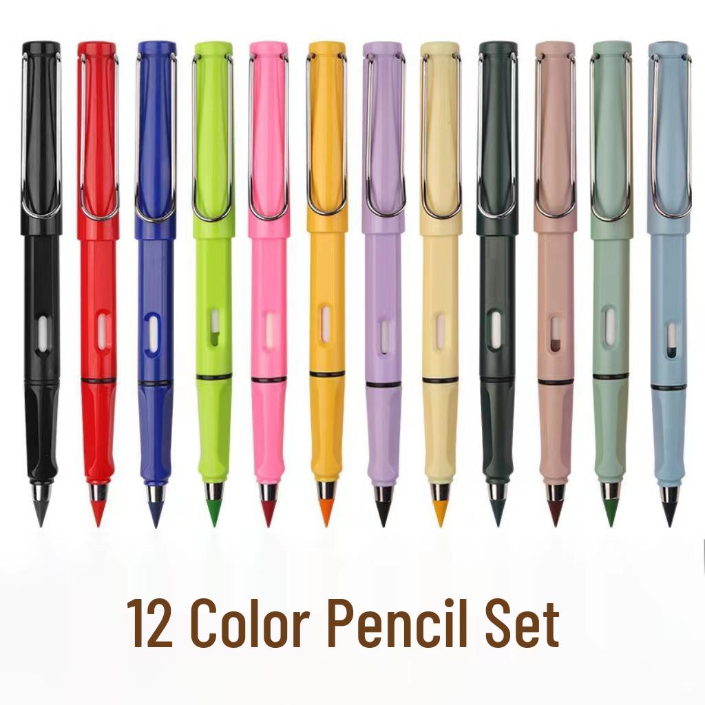Erasable Posture Correcting Eternal Pencil - 12 Colors, No Sharpening Needed, Durable Lead, Perfect for Kids' Drawing.